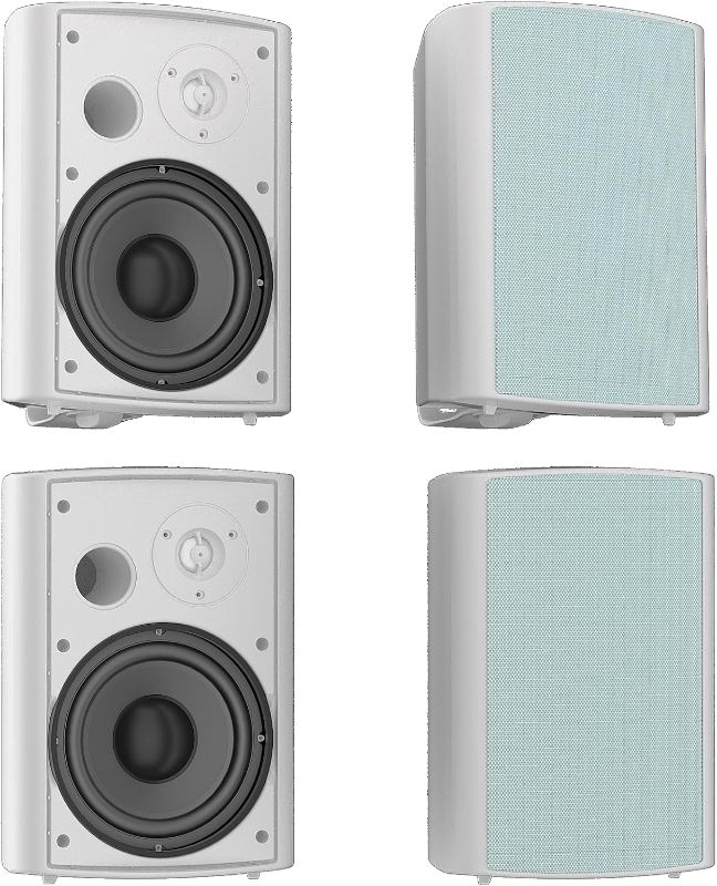 Photo 1 of Herdio 6.5 Inch Outdoor Speakers Wired Waterproof Wall Mount Speaker System with 800 Watts Powerful Bass for Home Patio Garden Porch Indoor Deck, All-Weather Durability Outside Speaker, 4-Pack White