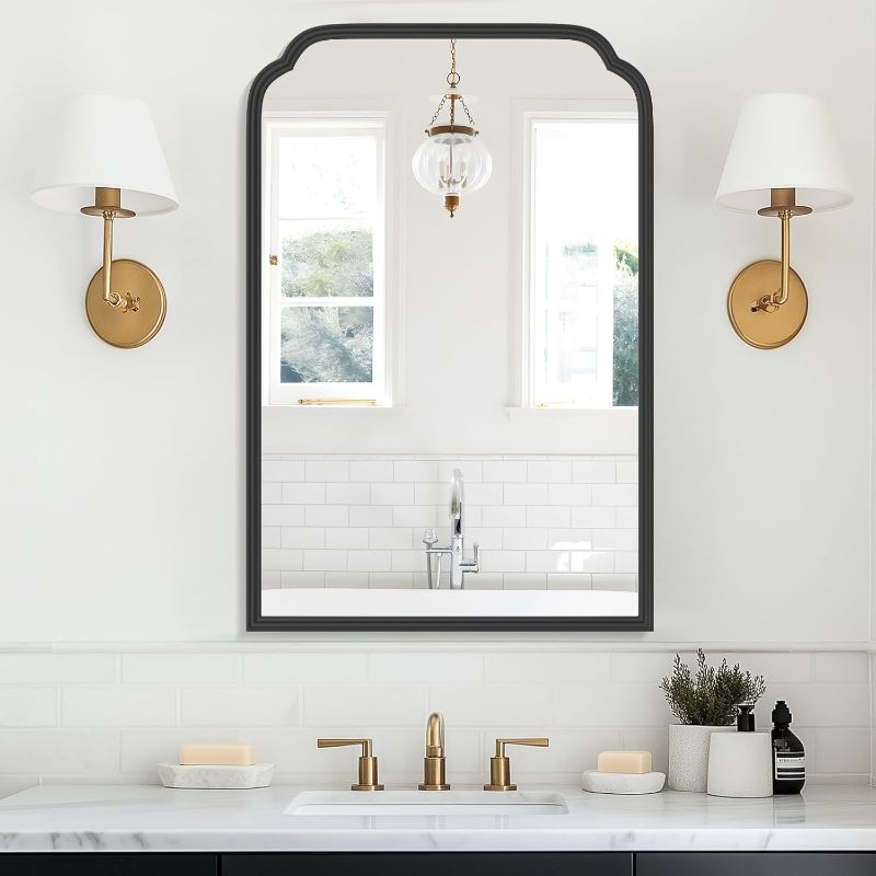 Photo 1 of 20X30 Inch Black Metal Framed Bathroom Mirror for Wall, Matte Black Bathroom Vanity Mirror, Rectangular Rounded Decor Mirror Anti-Rust, Tempered Glass (Black 20" x 30")
