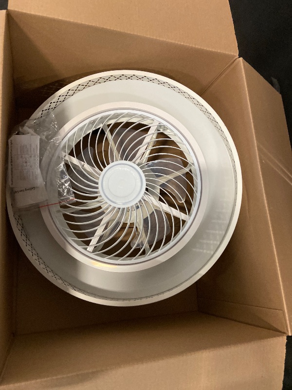 Photo 1 of LEDIARY 22 Inch Low Profile Ceiling Fans with Lights, Led Bladeless Ceiling Fan, Remote Control Enclosed Flush Mount Ceiling Fan with Timming, 3000-6000K, 6 Wind Speed-White RGB