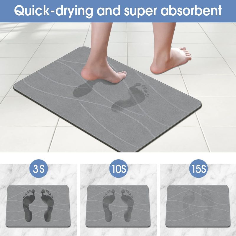 Photo 1 of Stone Bath Mat Diatomaceous Earth Shower Mat Non-Slip Super Absorbent Diatomite Stone Bath Mats for Bathroom Floor Quick Drying Natural Easy to Clean(23.6''×15.4" Gray)