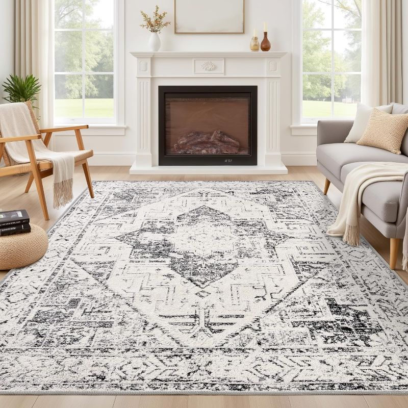 Photo 1 of 5x7 Area Rugs for Living Room Chenille Bedroom Dining Room Nursery Dorm Office Black