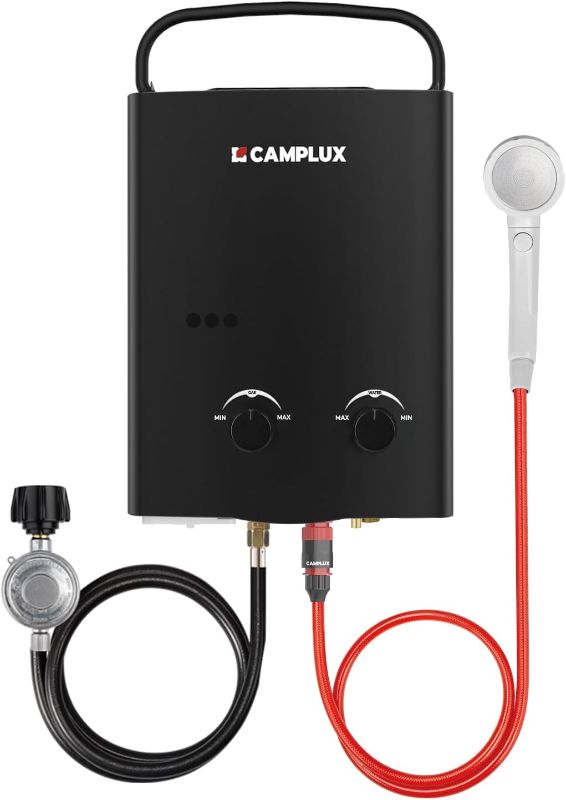 Photo 1 of CAMPLUX 1.32 GPM Portable Water Heater, 5L Tankless Water Heater Propane Outdoor, AY132BN, Black
