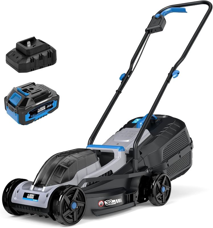 Photo 1 of ROYAL GARDEN 13 Inch Lawn Mower Cordless Electric Walk Behind Push Mower with 5-Height Adjust Portable & Lightweight Push Battery Powered Lawn Mower (4.0AH Battery & Charger Included)