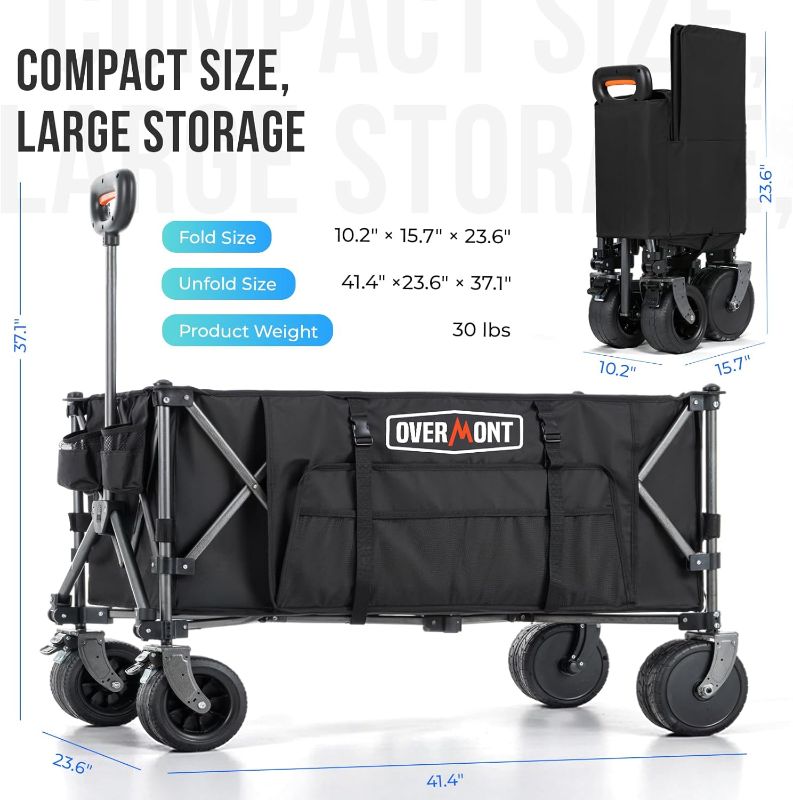 Photo 1 of Overmont Electric Collapsible Folding Wagon - 200L Foldable Cart with All Terrain Wheels Brakes - 12 Miles of Long Battery Life - Portable for Camping Garden Heavy Duty Shopping, Support Up to 330lbs
