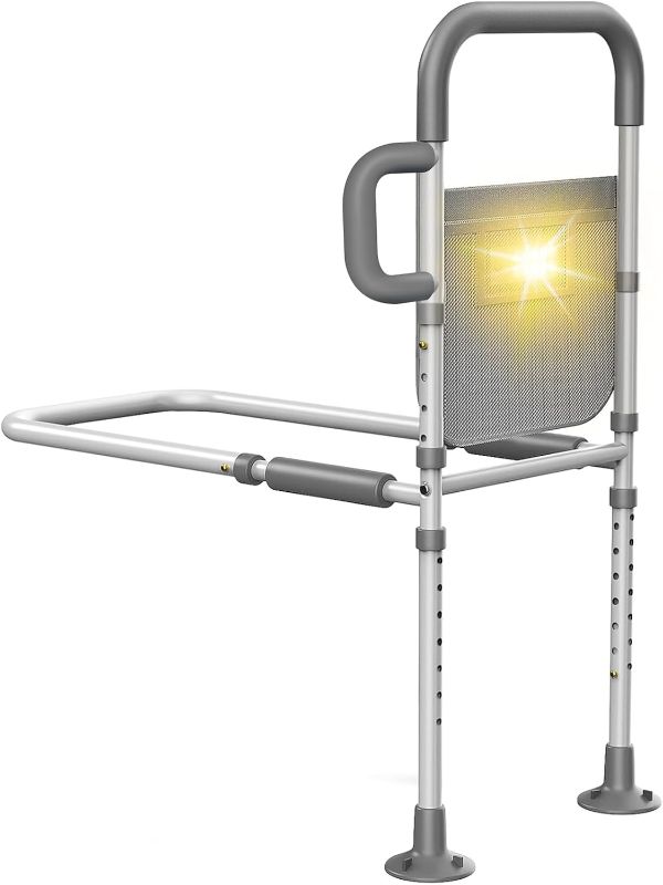 Photo 1 of Bed Rails for Elderly Adults Safety: Heights Adjustable Assist Side Bed Rail with Non-Slip Ergonomic Handle & Motion Light & Storage Bag - Portable Bedside Rails for Seniors Hold up to 350 Lbs (Grey)