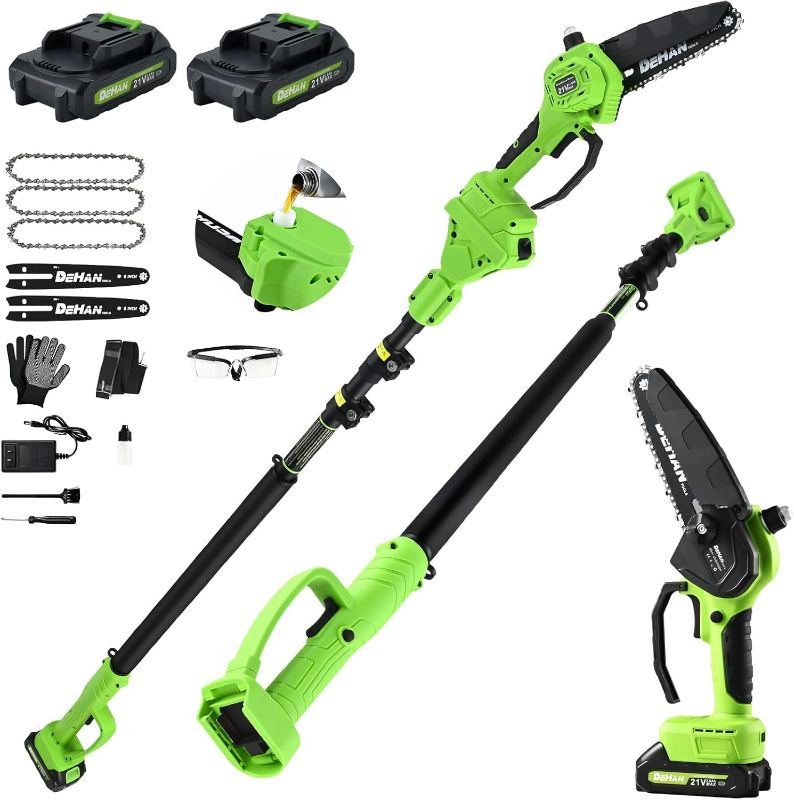 Photo 1 of 2 IN 1 Electric Pole Saw Brushless 21V Battery Chainsaw Cordless with Rotatable Pole 15FT Max Reach, Shoulder Strap, Powered Pole Saw for Tree Trimming and Wood Cutting Tool
