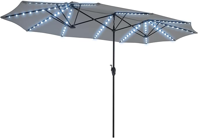 Photo 1 of SUPERJARE 13ft Outdoor Patio Umbrella with Solar Lights, Double-sided Deck Pool Umbrella with 1.5 Inch Pole, Fade Resistant Canopy, 12 Sturdy Ribs, for Porch, Market, Backyard