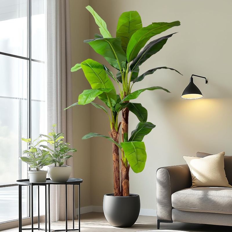 Photo 1 of 7.2FT Artificial Banana Tree Tall Fake Banana Leaf Plant Faux Banana Silk Tree Faux Banana Leaves for Home Swimming Pool Indoor Outdoor Patio Tropical Decor