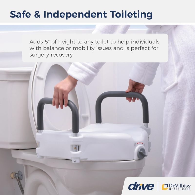 Photo 1 of Drive Medical RTL12027RA 2-in-1 Raised Toilet Seat with Removable Padded Arms, Standard Seat