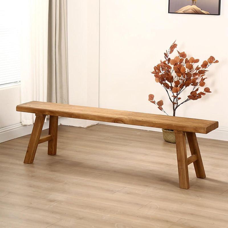 Photo 1 of Farmhouse Indoor Wooden Living Room Dining Bench, Asian Natural Wood Kitchen Entryway Benc with Armless Design and Short Height, Solid Wood Shoe Bench Entryway Benches (39.3 * 10.2 * 17.7)