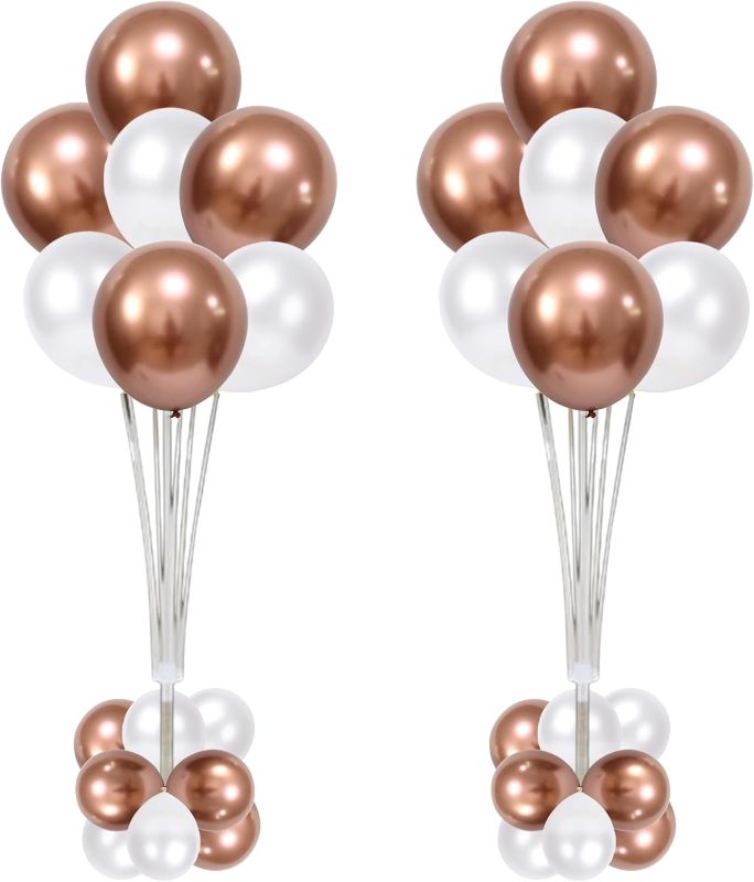Photo 1 of Balloon Stand Kit - (Rose Gold) Balloon Column Kit Set of 2 for Birthday Decor, Graduation Party Decor, Baby Shower Decorations, Grand Opening Decorations, & Wedding Columns and Pillars