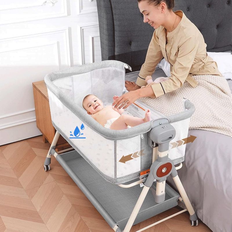 Photo 1 of Baby Bassinet,Rocking Bassinet with Waterproof Sheet,3 in 1 Baby Bassinets Bedside Sleeper,6 Height Adjustable Bedside Bassinet for Newborn(Grey)