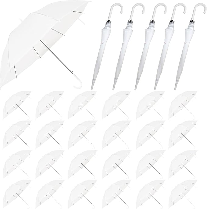 Photo 1 of 30 Pack Wedding Umbrellas Bulk Auto Open Windproof Stick Umbrellas,Wedding Style Stick Umbrellas,J Hook Handle Windproof Large Canopy Umbrella for Wedding Celebration,Rainy,Outdoor(Frosted)