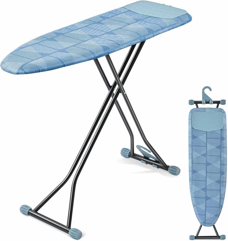 Photo 1 of APEXCHASER Ironing Board with Iron Rest, Compact and Space Saver Iron Board, Extra Thick Cover, Height Adjustable, Wall Mount & Closet Hanger 13x43 Blue