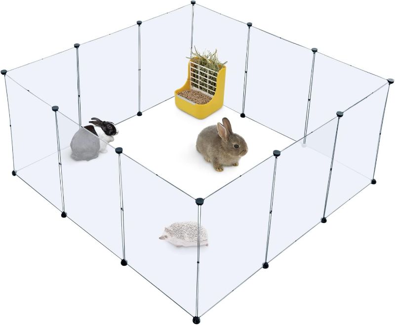 Photo 1 of BRIAN & DANY Dog Playpen, Portable Plastic Pet Playpen, Clear Dog Play Pen Acrylic Rabbit Playpen Indoor, 12 Panels Puppy Fence and Guinea Pig for Small Animals- 28 X 20 Inch