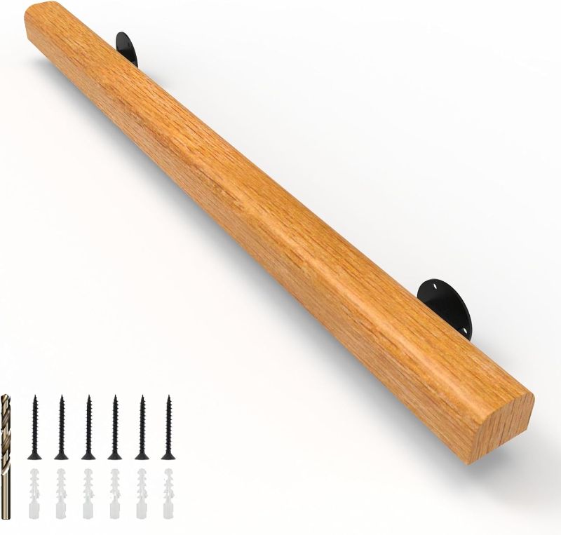 Photo 1 of 4FT Wood Stair Handrails Wall Mount, Hand Railings for Stairs Indoor Outdoor, Non-Slip Staircase Handrail for Corridor, Lofts, Patio, Kindergarten Guardrail (Size: 4ft)