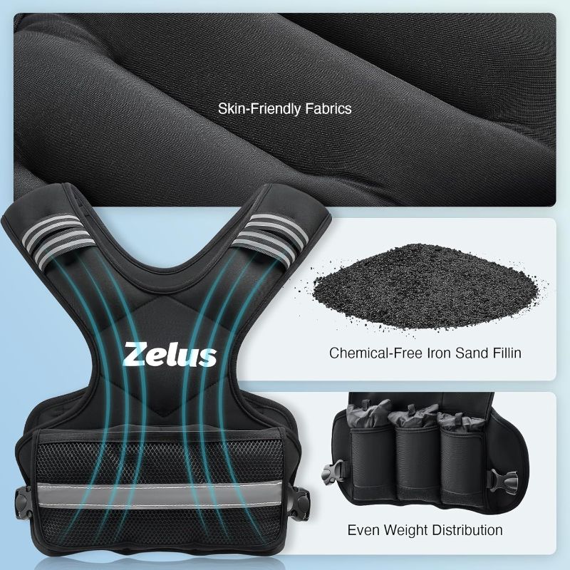 Photo 1 of ZELUS Weighted Vest for Men and Women | 4-10lb/11-20lb/20-32lb Vest with 6 Ironsand Weights for Home Workouts | Adjustable Body Weight Vest Exercise Set for Cardio and Strength Training