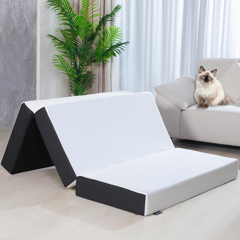 Photo 1 of Tri-Fold Memory Foam Mattress, 6 inch Twin Tri-Folding Memory Form Mattress, Collapsible and Washable Cover, Travel and Guest Mat,75"x38"x6"