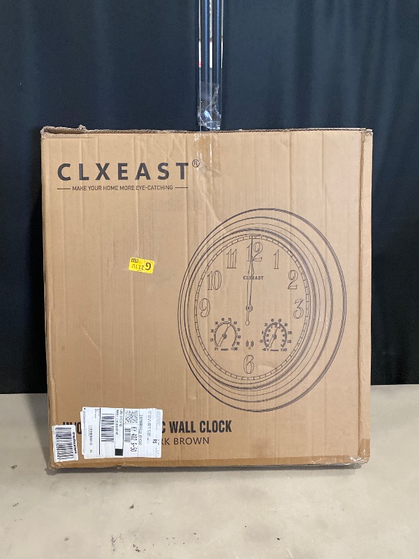 Photo 1 of CLXEAST 24 Inch Illuminated in/Outdoor Lighted Atomic Analog Wall Clock with Thermometer & Hygrometer, Oversized Large Waterproof Wall Clocks for Living Room Decor,Bronze Finish