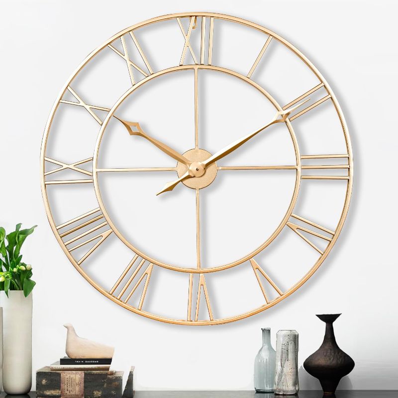 Photo 1 of CLXEAST 30 Inch Wall Clock,Large Champagne Gold Metal Roman Numeral Wall Clock, Modern Wall Clocks for Living Room Decor,House Warming Gifts New Home