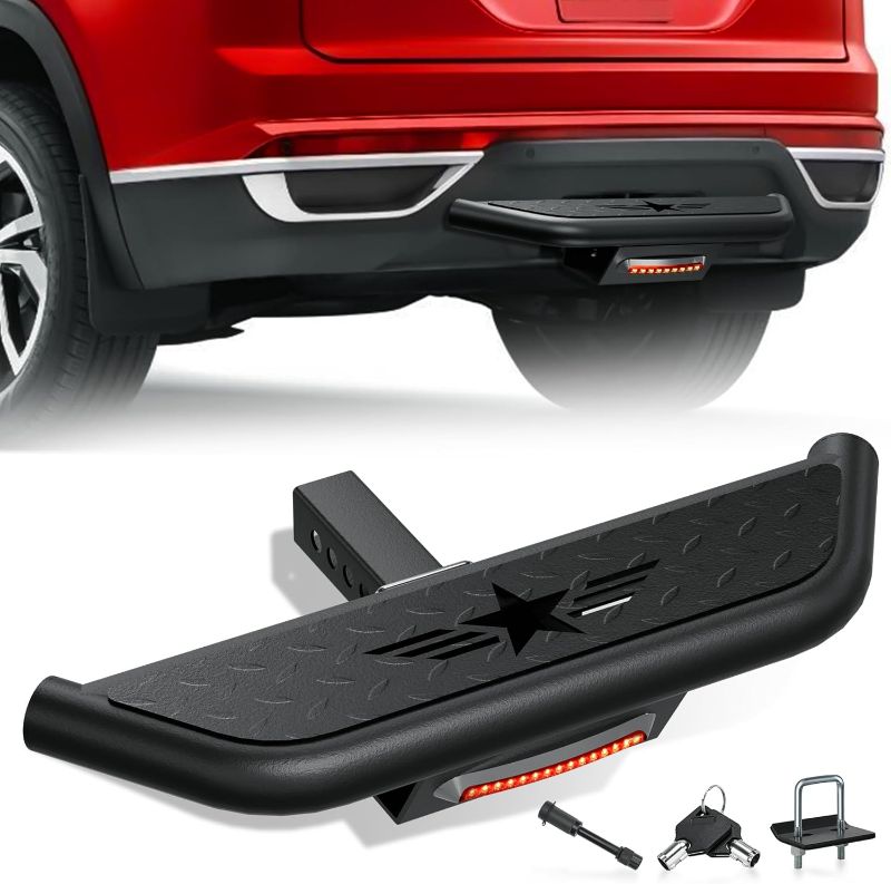 Photo 1 of Tow Hitch Step Trailer for 2 Inch Receiver, with Brake Light & Pin Lock & U-Bolts Stabilize, Compatible with Pickups Trucks Vans SUVs ATVs, Towing Bumper Guard Protector Rear bar (Carbon Steel)