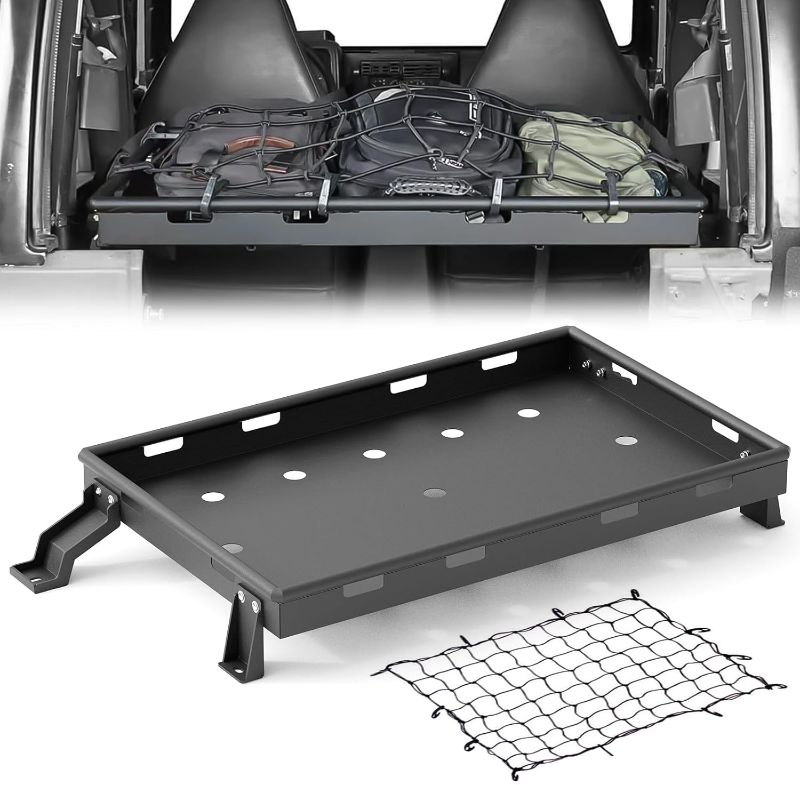Photo 1 of for Wrangler TJ LJ Rear Trunk Cargo Rack Interior Luggage Basket Compatible with 1997-2006 Jeep Wrangler TJ LJ, Inner Cargo Carrier Holder Back Luggage Storage Tray Shelf Stand Organizer, Black