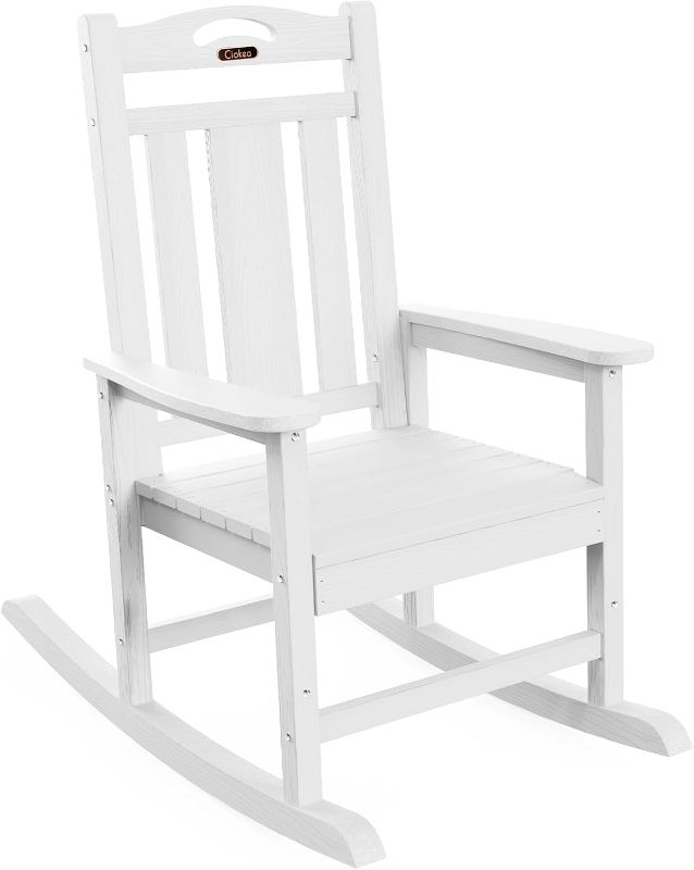 Photo 1 of Ciokea Outdoor Rocking Chair, White HDPE Rocking Chairs for Outside, All-Weather Comfortable Patio Rockers for Front Porch Deck Balcony