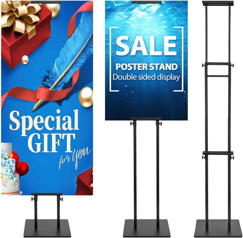 Photo 1 of Pedestal Poster Sign Stand for Double Sided Display, Adjustable Poster Board Stand Height Up to 80", Heavy Duty Floor Standing Sign Holder for Board, Foam, Banner Display Stand, Black 