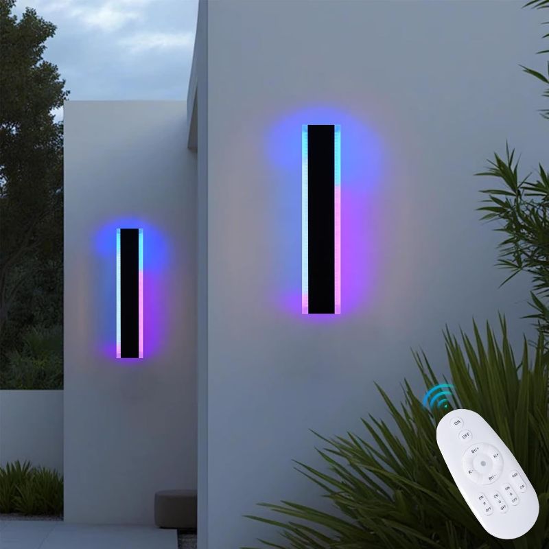 Photo 1 of 2 Pack LED RGB Outdoor Long Wall Lights,24 inch Outdoor Linear Light for Porch,Dimmable Wall Mounted Light Fixtures,Exterior Long Linear Lighting,Outside Lighting for Patio,House Front Door
