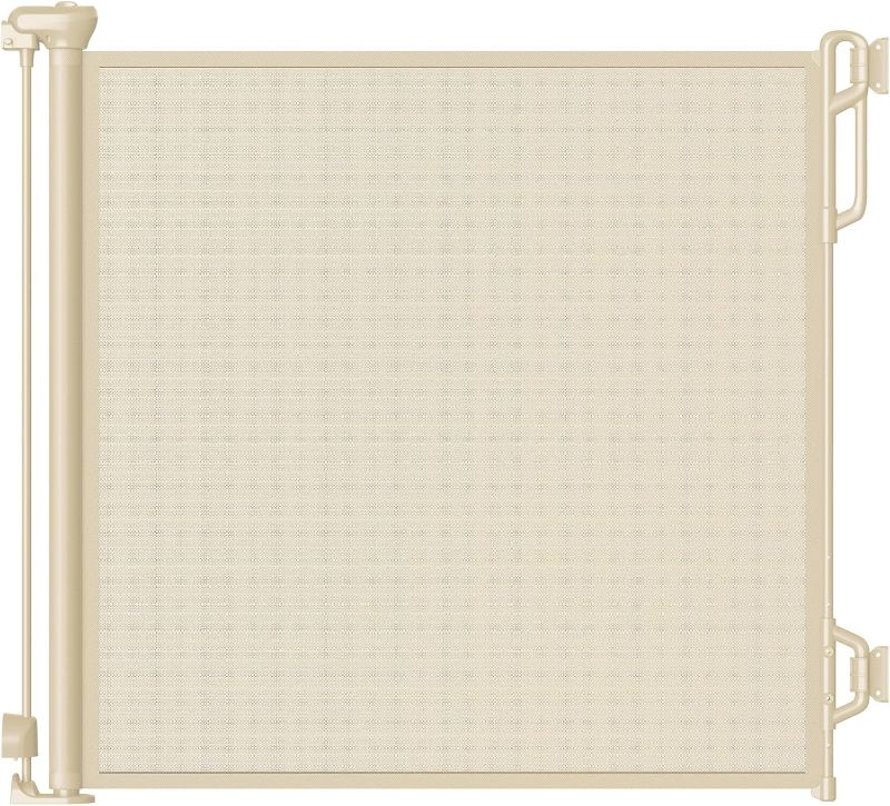 Photo 1 of Retractable Safety Baby Gate or Mesh Dog Gate,Durable Portable Mesh Retractable Gate,Easy to Use for Stairs, Doorways, Hallways, Indoor, Outdoor, 33.5" Tall, Up to 45" Wide, Cream