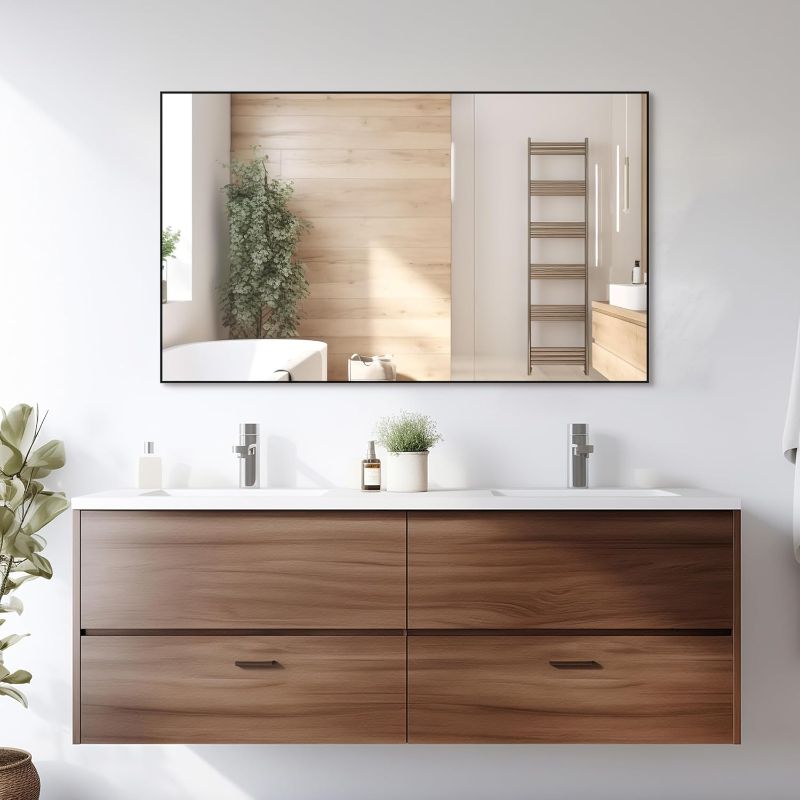 Photo 1 of CRATE&COOP Black Metal Framed Bathroom Mirror for Wall, 40x24 Inch Bahtroom Mirrors for Over Sink, Rectangle Matte Black Bathroom Vanity Mirror Modern, Anti-Rust, Hangs Horizontally or Vertically