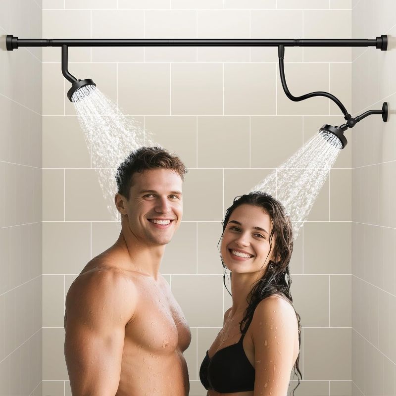 Photo 1 of Dual Shower Head for Couples, High Pressure Double Shower Heads for Two People Rod, Two Showerhead System Fit 2 Person, Birthday Gifts for Women Men, Spa-Like (Black) Segmented Design