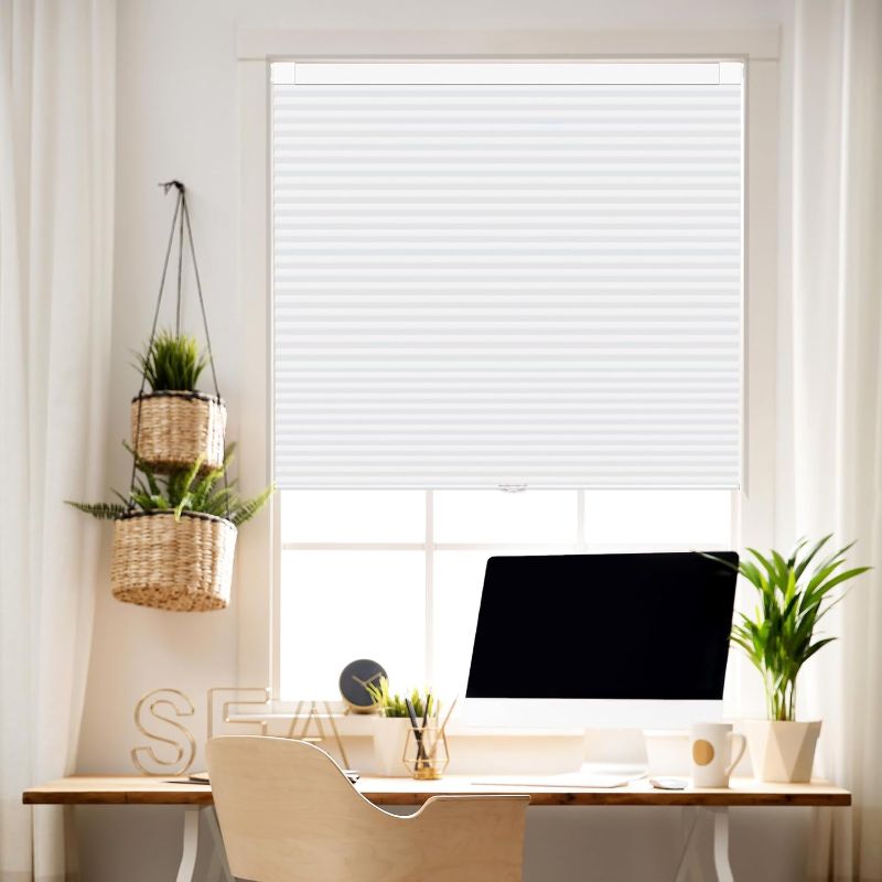 Photo 1 of Cordless Cellular Shades, No Drill No Tools Light Filtering Honeycomb Shades, Pleated Blinds for Windows, Easy to Install, White 36" W x 48" H