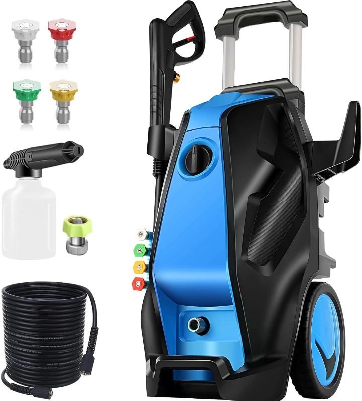 Photo 1 of 5000PSI 4.0GPM Heavy Duty Power Cleaner with 33 FT Extension Hose, 4 Quick Connect Nozzles and Foam Cannon for Cars/Fences/Driveways/Patios/Home Cleaning, Blue