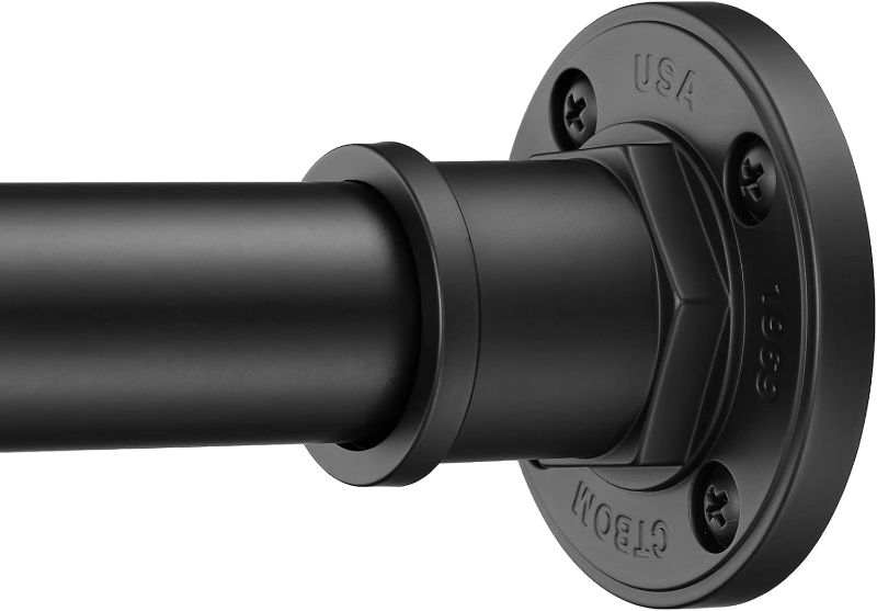 Photo 1 of BRIOFOX Industrial Shower Curtain Rod - 2-in-1 Design Tension Curtain Rod - Never Rust Non-Slip 43 to 72 Inch Stainless Steel, Matte Black Window Curtain Rod