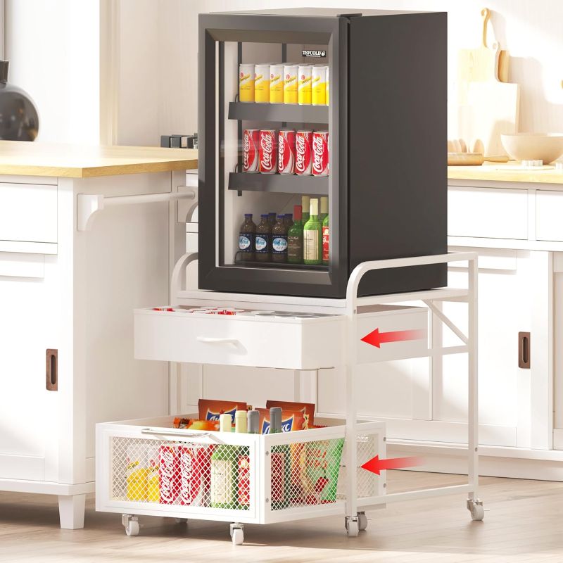 Photo 1 of Mini Fridge Stand with Storage, Small Refrigerator Stand with Rolling Cabinet, 220 lbs Heavy Duty mini fridge table for Dorm, Apartment,Office, Bedroom (White)
