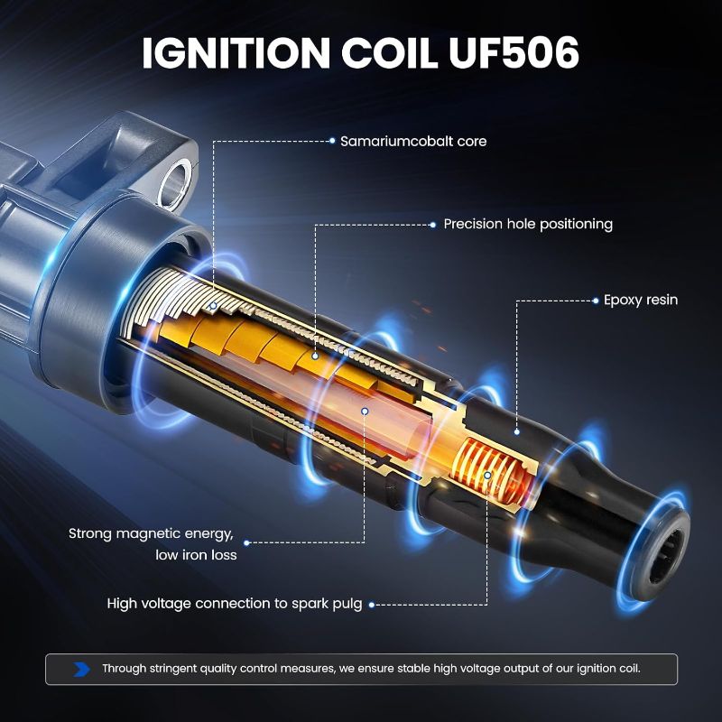 Photo 1 of 6-Pack UF506 Ignition Coils & 4504 Spark Plugs Kit Compatible with Toyota Camry Sienna Solara 2004 2005 2006 2007 2008, 3.3L 3.3 V6 - Replaces C1452