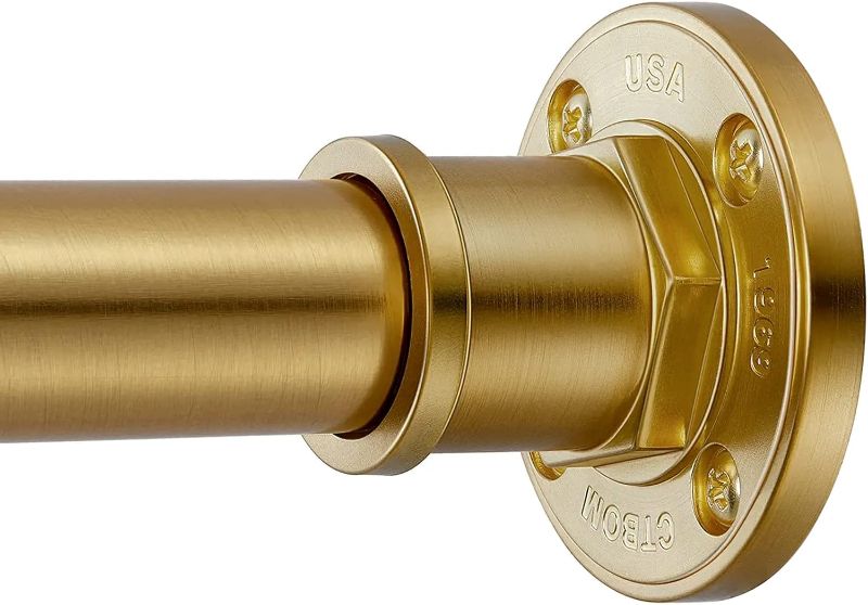 Photo 1 of BRIOFOX Industrial Shower Curtain Rod - 2-in-1 Design Tension Curtain Rod - Never Rust Non-Slip 43 to 72 Inch Metal Steel, Gold Window Curtain Rod