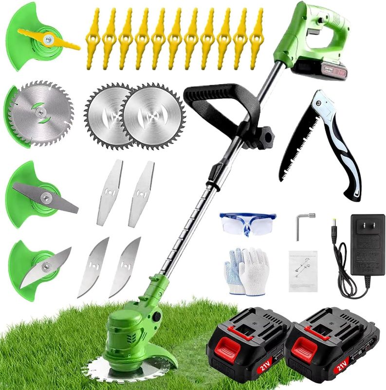 Photo 1 of Wacker, Electric Weed Wacker with 2 Batteries and 1 Charger, 3 in 1 Brush Cutter, Electric String Trimmer, Lightweight Grass String Trimmer with Adjustable Length, 90° Head Adjustment