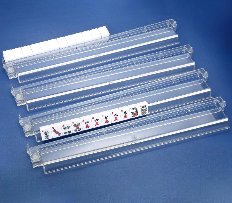 Photo 1 of Mahjong Racks with Pushers, Convenient Rotating One-Piece Mahjong Pushers and Racks,4-Piece Set American Mahjong Accessories,Transparent
