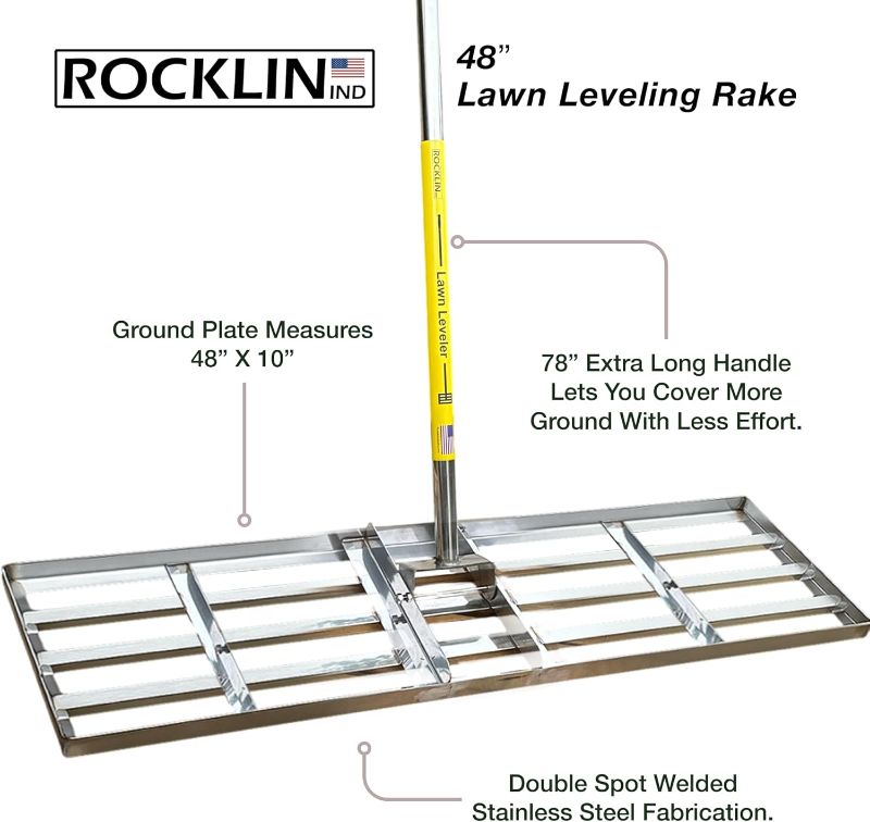 Photo 1 of Rocklin™ Lawn Leveling Rake | Levelawn Tool | Level Soil or Dirt Ground Surfaces Easily | 48” x 10” Ground Plate | 78” Extra Long Handle | Stainless Steel
