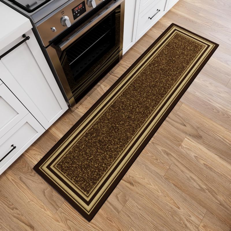 Photo 1 of Ottomanson Hallway Runner Rug 1'10" x 7' Non Slip Border Area Rugs Easy to Clean Laundry Rug Runner Durable & Pet Friendly Floor Carpet Runners for Hallways Entryway Living Room Kitchen, Brown