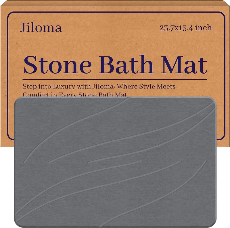 Photo 1 of Stone Bath Mat Diatomaceous Earth Shower Mat Non-Slip Super Absorbent Bathroom Floor Mat Quick Drying Natural Easy to Clean(24 * 16 Grey)