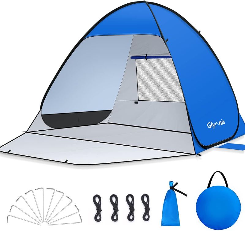 Photo 1 of Glymnis Pop Up Beach Tent Beach Shade Tent for 1-4 Persons Sun Shelter UPF 50+ Enclose Zipper Door Portable Easy Up Beach Tent