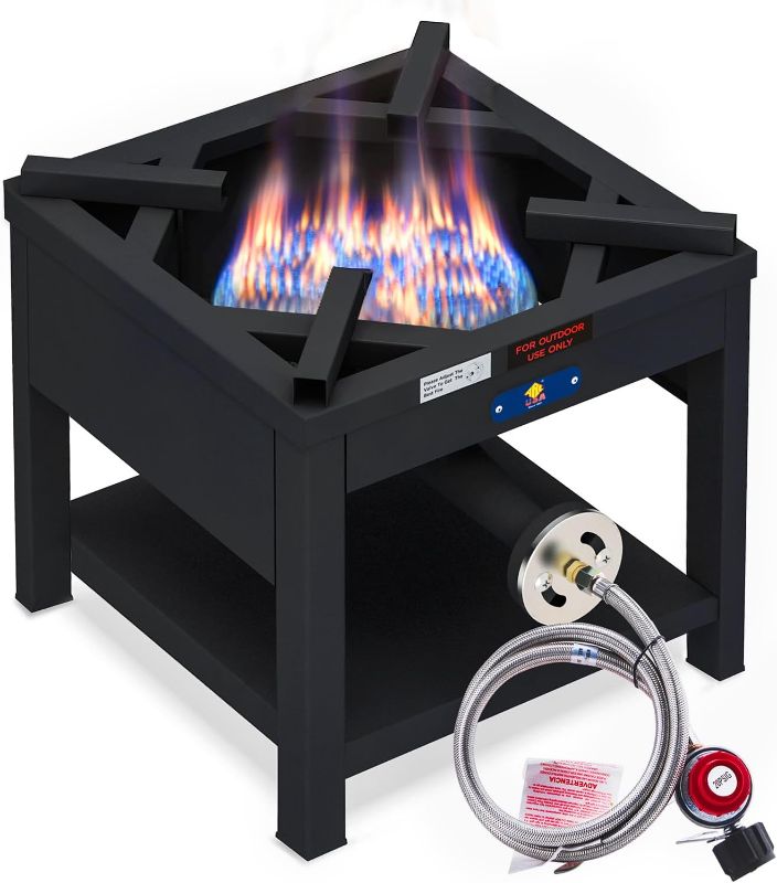 Photo 1 of Single Burner Propane Stove, 200,000BTU Cast Iron High Pressure Outdoor Propane Burner Cooker,16.5"Heavy Duty Square Stove, Great For Outdoor Cooking Turkey Fry,Seafood Boil,Homebrewing
