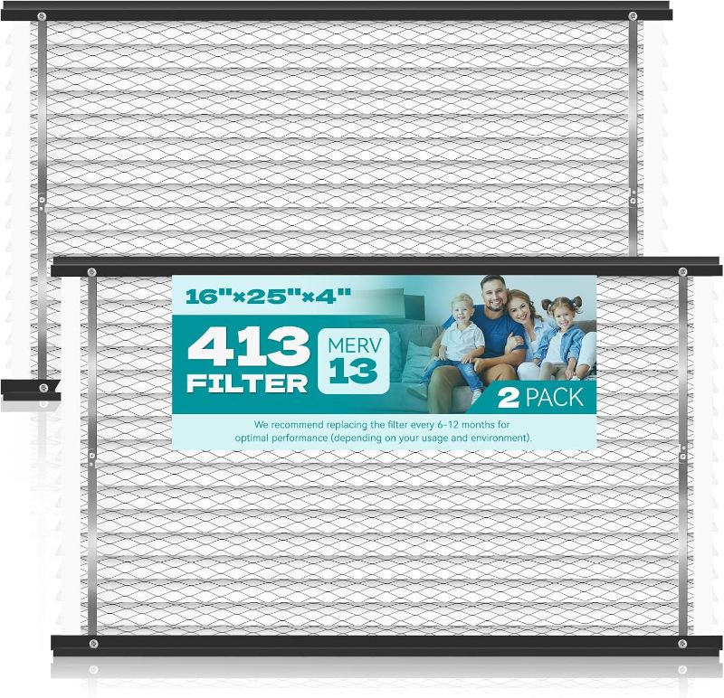 Photo 1 of 2-Pack 413 Replacement Filter Compatible with AprilAire Whole House Air Purifiers, Models 1410, 1610, 2410, 2416, 3410, 4400, MERV 13 Air Purifiers, Size:16x25x4