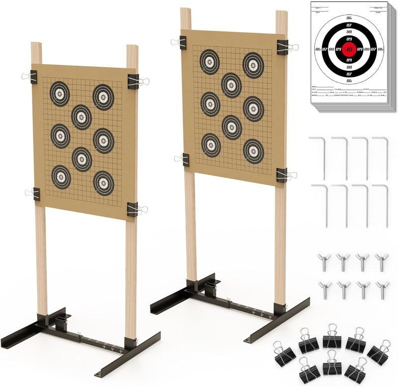 Photo 1 of KNINE OUTDOORS Shooting Target Stand for Outdoors, Durable Paper Target Holder with Stable Adjustable Base for Paper Shooting Targets Cardboard Silhouette, H Shape, USPSA/IPSC, IDPA Practice, 2 Pack