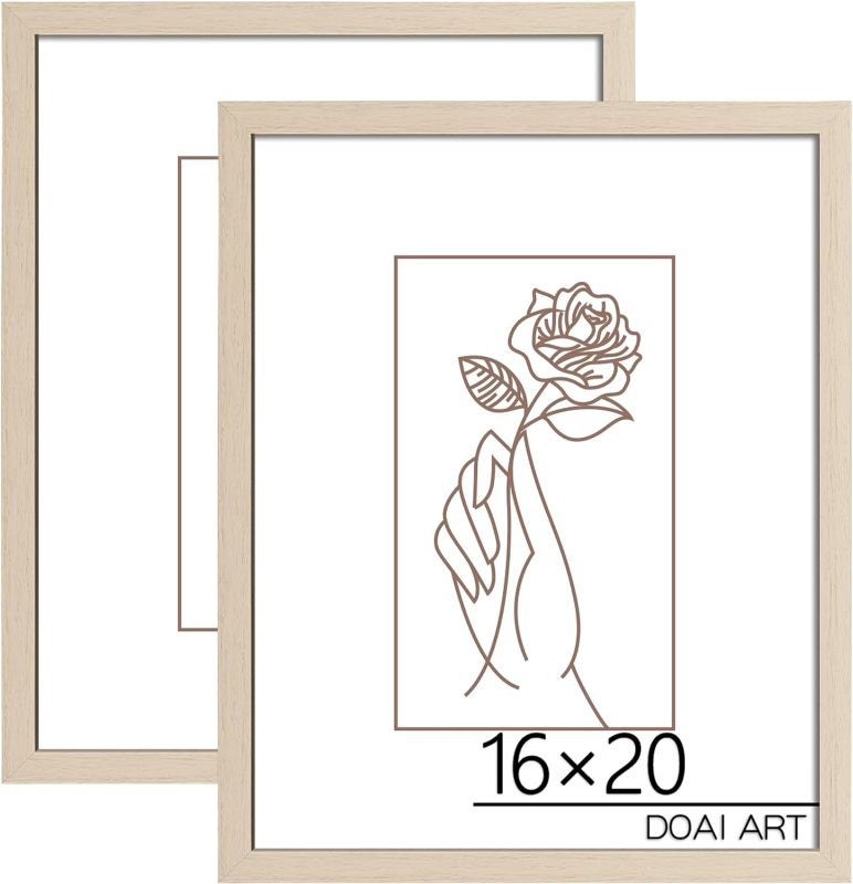 Photo 1 of DOAI ART 16x20 Poster Frame 2 Pack Oak, Woodgrain 16 x 20 Picture Frames for Horizontal or Vertical Wall Mounting, Scratch-proof Safe and Artistic Large Photo Frame Wall Art