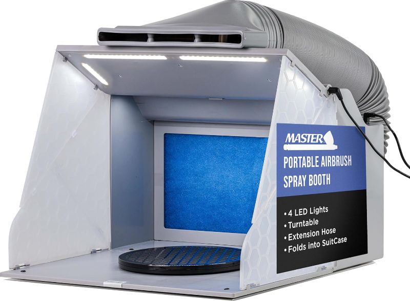 Photo 1 of Master Airbrush Portable Airbrush Spray Booth Kit with Dual Exhaust Fans, 4 LED Lights, Turntable & Extension Hose, 16"x18"x13" Hobby Airbrush Booth for Painting, Models, Arts, Crafts, Cakes