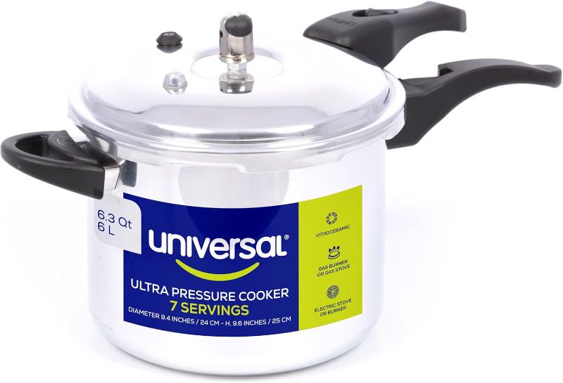 Photo 1 of Universal (6.3 Quart / 6 Liter) Anti-Rust Ultra Pressure Cooker, Aluminum Pressure Cooker for 7 Servings, Even Heat Distribution, Diameter 9.4 inches, Height 9.6 inches
Visit the universal Store